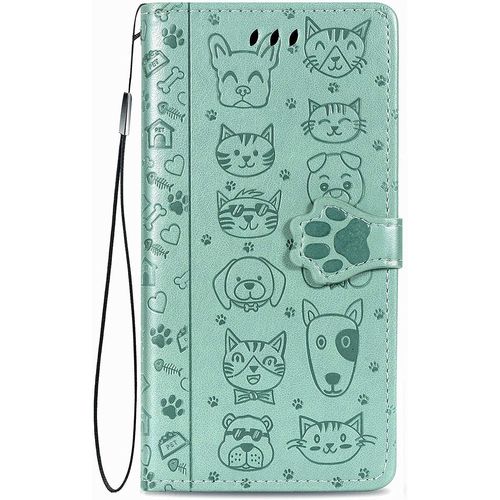 Coque Pour Honor X6 / Honor 70 Lite/Honor X8 5g, Antichoc Portefeuille Etui Housse En Cuir A Rabat Avec Porte Carte, Chiusura Magnetica [Chat Chien] Flip Cover Case Pour Honor X6, Vert