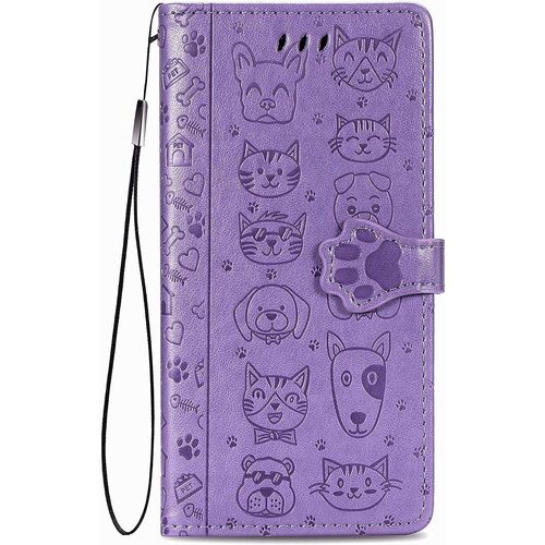 Coque Pour Honor X6 / Honor 70 Lite/Honor X8 5g, Antichoc Portefeuille Etui Housse En Cuir A Rabat Avec Porte Carte, Chiusura Magnetica [Chat Chien] Flip Cover Case Pour Honor X6, Violet