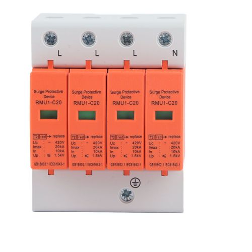 Dispositif de protection contre les surtensions 4P, parafoudre à montage sur rail DIN avec indicateur AC 420V RMU1¿C20