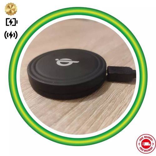 Qi Chargeur Induction Rond Noir Mate Souple Avec Câble Usb-A Pour Smartphone Charge Sans Fil Base De Charge À Induction