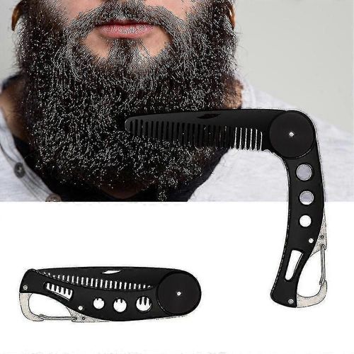 Homme Moustache Pliable Peignes En Acier Inoxydable Barbe Brosse Porte-Clés Ouvre-Bouteille