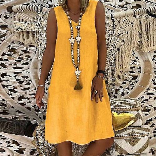 Dames Tunique Midi Robe Mode Été Sundress Couleur Unie Hawaiian Travel Tank Robes