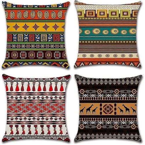 Housse de coussin 4 pièces coton Lin Style ethnique Taie d¿oreiller décorative Chambre décorative Maison 45x45cm