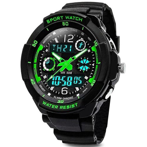 Montres Numériques Pour Enfants Garçons - 50m Étanche Sports De Plein Air Montre Analogique Avec Alarme/Minuterie/Double Fuseau Horaire/Lumière Led, Enfants Choc Électronique Res