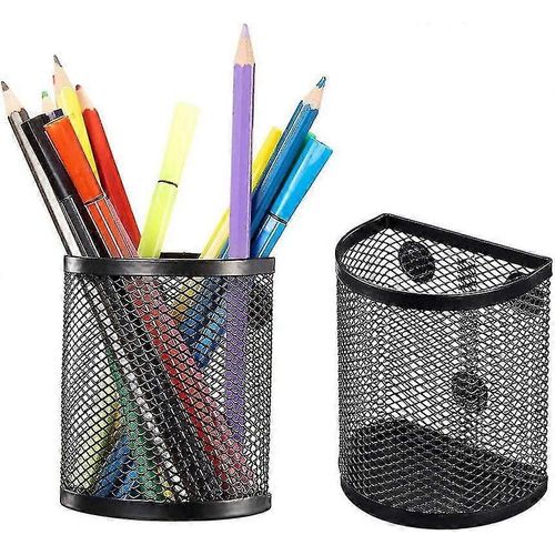 Panier De Rangement Magnétique De 2 Paquets, Supports De Rangement En Métal Demi-Cercle Noir Pour Réfrigérateur, Accessoires De Casier, Organisateur De Fournitures De Bureau