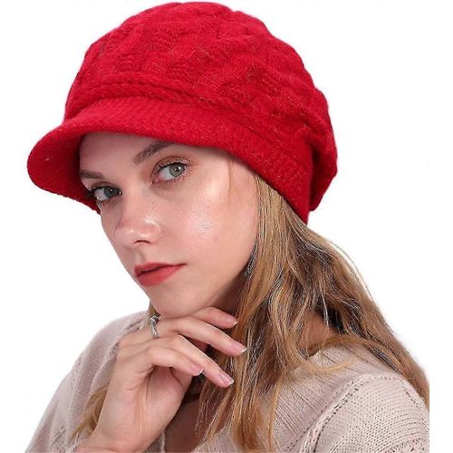Femmes Hiver Chaud Slouchy Cable Knit Beanie Skull Hat Avec Visière