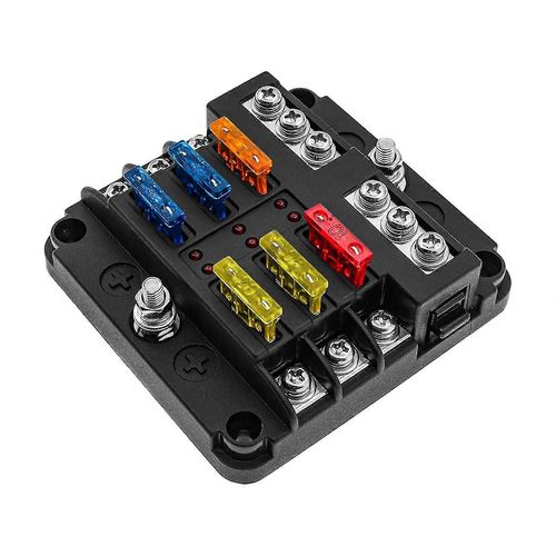 Bloc porte-fusibles à lame avec bus négatif 6/12 voies avec couvercle étanche à l¿humidité de l¿indicateur LED pour bateau automobile 12V - q36/YY