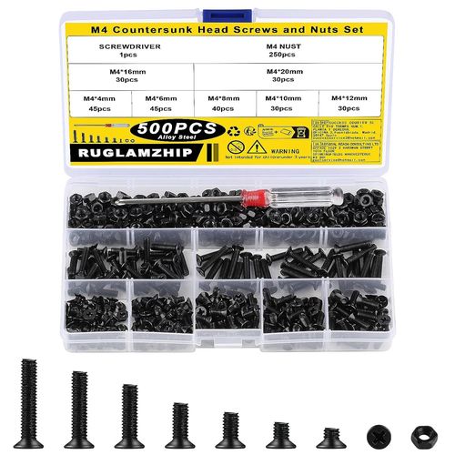 500 Pcs M4 Vis À Tête Fraisée À Phillips,Vis Boulons Et Écrous Kit,Boulons Vis À Tête Cruciforme,Vis Boulons À Tête Plate Phillips Assortiment Kit Pour Réparation Pc Ordinateur