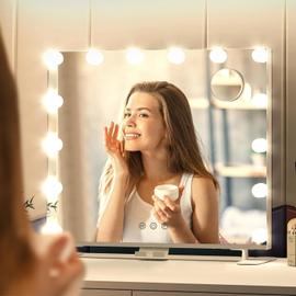 Hollywood miroir cosmétique de maquillage Métal miroir mural taille  appropriée 10x loupe port USB Bluetooth 3 couleurs lumière réglable 14led  ampoule 