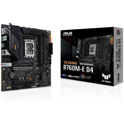 Tuf Gaming B760M-E D4 ¿ Carte Mère Gaming Intel B760 Lga 1700 Matx(Ddr4,Pcie 4.0,2XM.2,10+1 Drmos,2.5Gb Ethernet,M.2 Pour Wi-Fi Ready,Displayport,Hdmi,Usb 3.2 Gen 2,Arua Sync Rgb)