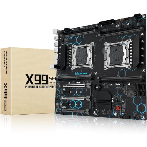 X99 Carte Mère Double Processeur Lga 2011-V3 Pour Serveur(Ddr4 Max 256G,Nvme/Ngff M.2,Sata 3.0,Pcie 3.0,Usb 3.0,2 Go Lan) Pour Processeurs Intel I7 5E/6E Génération Xeon E5 V3/V4