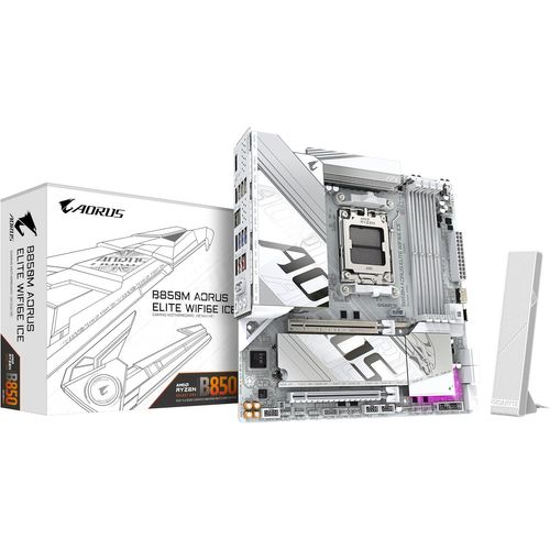 B850M Aorus Elite Wifi6E Ice Carte Mère-Processeurs Amd Ryzen Série 9000,12+2+1 Phases Vrm Numériques,Jusqu'À 8200Mhz Ddr5(Oc),1Xpcie 5.0 + 1Xpcie 4.0 M.2,Wifi 7,Usb 3.2 Gen 2