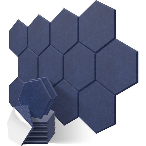 12 Pack Panneaux Acoustiques Hexagonaux,Mousse Insonorisante Auto-Adhésive,30X26X1Cm Panneaux Muraux Acoustiques Haute Densité Pour Studio,Bureau À Domicile(Darkblue)