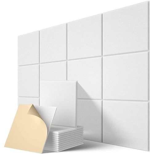 Lot De 12 Panneaux Acoustiques Autocollants,Rembourrage Insonorisé,12X12X0,4 Pouces,Panneau Acoustique Pour La ,Blanc