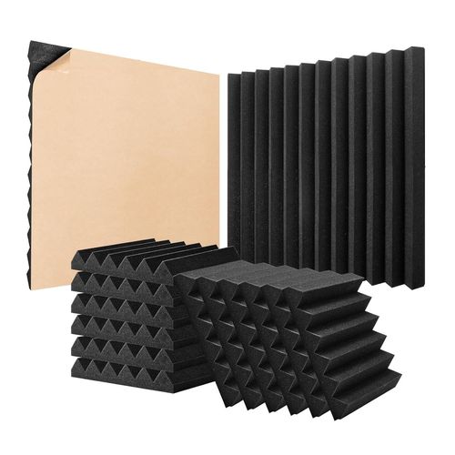 Panneau Mousse Acoustique Lot De 24 Panneaux Muraux Insonorisants Adhésifs 30X30X5cm Haute Densité Absorbants Le Son Résistants Au Feu Pour Murs Et Plafonds De Studio,Maison,Bureau,Noir