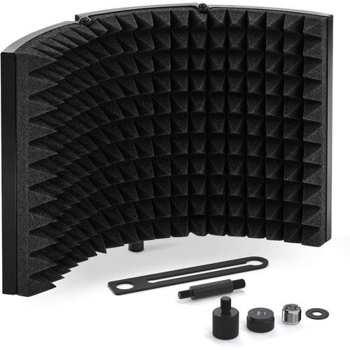 Bouclier D'Isolation De Microphone Insonorisant De Filtre Vocal Pliable Avec Isolation En Mousse Absorbant Pour Enregistrement De Microphone À Condensateur En Studio,Noir