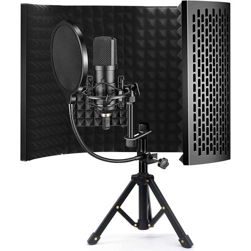 Bouclier D'Isolation Pour Microphone Avec Trépied,Combinaison En Mousse Pliable À 5 Panneaux,Bouclier D'Isolation De Microphone Avec Filtre Anti Pop,Pour Micro De Studio