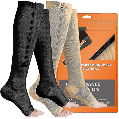 Chaussettes De Compression À Fermeture Éclair, 2 Paires De Bas De Compression À Orteils Ouverts Pour Hommes Femmes