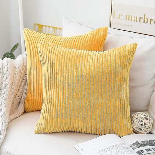 Housses D¿Oreiller Jaunes 18x18 Super Soft Decorative Striped Corduroy Moutarde Throw Pillows Pour Canapé Set De 2, 45x45 Cm, Jaune Tournesol