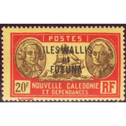 France 1930 / 38, Wallis Et Futuna, Colonie Française, Très Beau Timbre Neuf** Luxe Yvert 65, Bougainville Et Jean-François Galaup, Comte De La Pérouse, 20f. Rouge Et Sépia Sur Jaune.