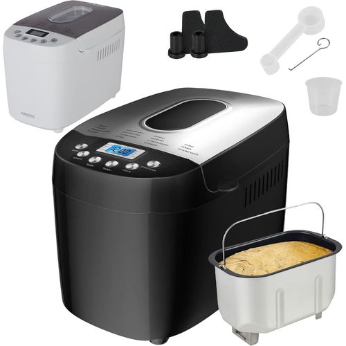 Machine À Pain 1500 G | Avec 15 Programmes | 2 Crochets De Pétrissage | Minuteur | Écran Lcd | 3 Niveaux De Brunissage Et Tailles De Pain | 850 W | Noir