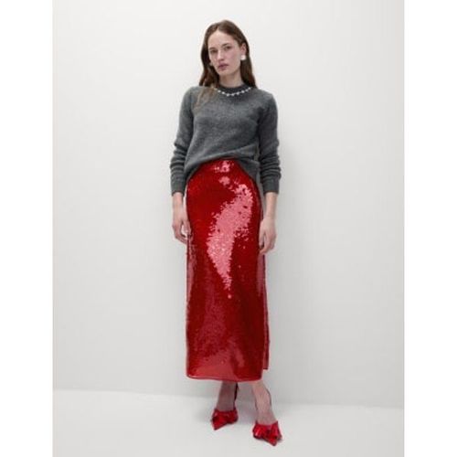 Jupe Crayon Midaxi Ornée De Sequins - Rouge