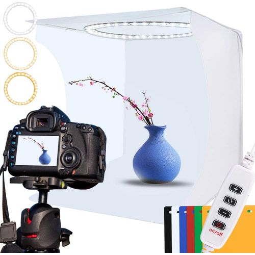 Studio Photo Portable 30X30 Cm Boîte À Lumière,Pliable Photo Box Avec 88 Led Lumière Dimmable Blanche/Douce/Chaude Et 6 Toiles De Fond Pour Photographie Produits Bijoux Cosmétiques