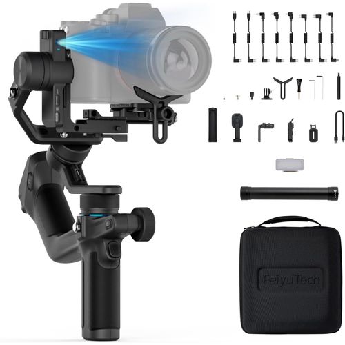 Feiyu Scorp Mini2 Kit Stabilisateur Appareil Photo 3 Axes 4 En 1,Pour Canon 250D/Sony Zv-E10/Samsung S24 Ultra/Gopro12,Avec Mallette De Transport,Tige D'Extension,Lumière De Remplissage,Noir