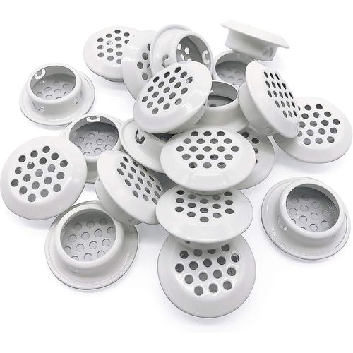 20Pcs Air Vents 25mm Circular Soffite Vent Acier inoxydable Round Vent Mesh Hole Louver pour Cuisine Salle de bain Cabinet Armoire (Blanc)