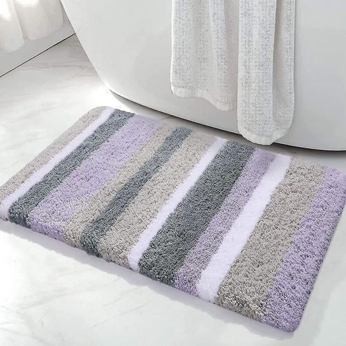 Tapis de bain rayés en microfibre Tapis de bain (gris violet, 17 « x24 ») Extra épais, doux et hirsute, absorbant, lavable en machine, tapis de bain antidérapants pour Ba