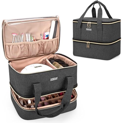 Sac De Rangement /Organisateur De Vernis À Ongle Pour 40 Bouteilles (15 Ml - 0,5 Fl.Oz) Et Lampe Uv Sèche Ongles, Boite Rangement (Sac Seulement), Noir[X459] 