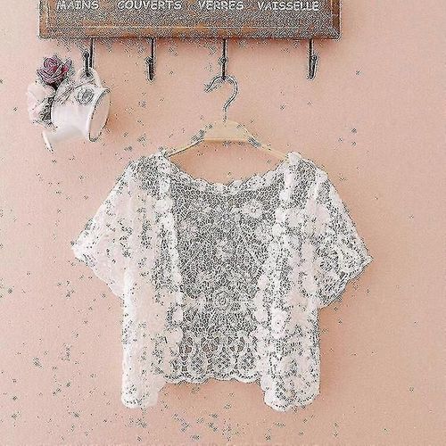Mode Blanc Nouvelle Femme Manches Courtes Crochet Haussement D'épaules Dentelle Creuse Cardigan Mode