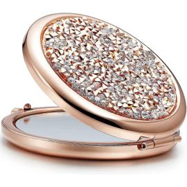 Petit Voyage Grossissant Maquillage Miroir Rond Mini Sac À Main Miroir De Poche - Or Rose 