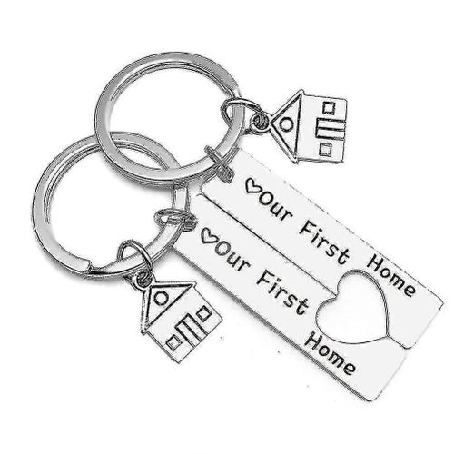 2 Pcs Nos Premiers Porte-Clés À Domicile, Porte-Clés Exquis New Home Romantique C?ur Creux Pendentif Couple Porte-Clés Assortis