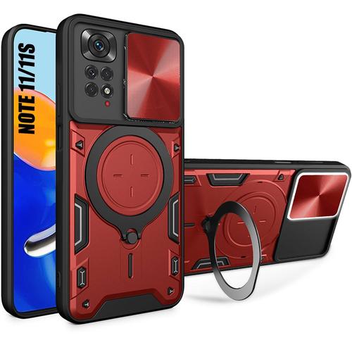 Coque Pour Xiaomi Redmi Note 11 / Note 11s Rouge Antichoc Anti-Rayures Avec Support Métal Et Protection Caméra - Booling