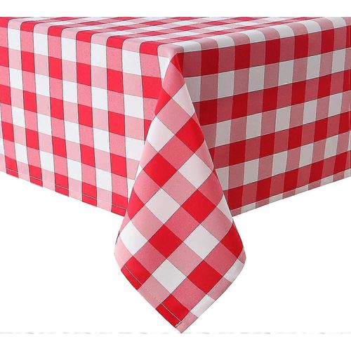 Nappe Rectangulaire À Carreaux - Nappe Lavable Résistante Aux Taches, Imperméable Et Infroissable Pour Salle À Manger, 54 X 108 Pouces, Rouge Et Blanc