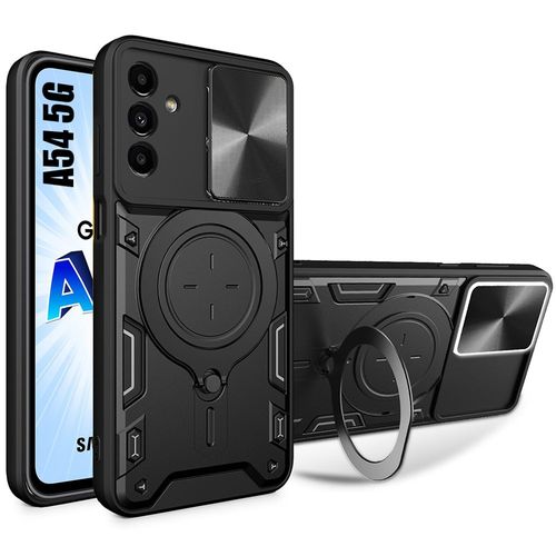 Coque Pour Samsung Galaxy A54 5g Noir Antichoc Avec Support Magnétique Et Protection Caméra Coulissante - Booling