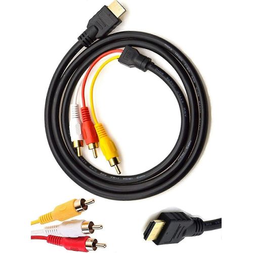 Câble HDMI vers RCA 5ft/1.5m HDMI mâle vers 3-RCA Câble adaptateur de convertisseur de composants AV audio vidéo pour HDTV (Noir)