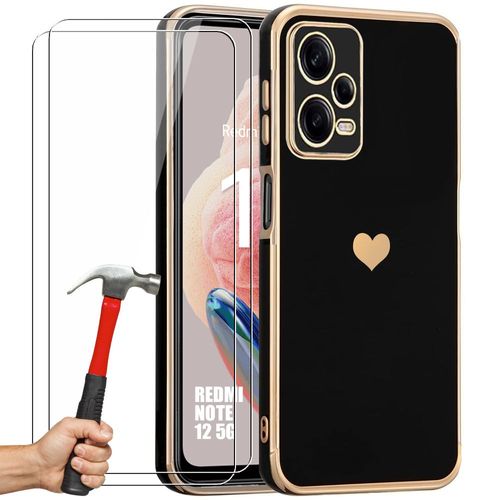 Coque Pour Xiaomi Redmi Note 12 5g Protection Silicone Noir Anti-Rayures Motif CUr + 2 Verres Trempés - Booling