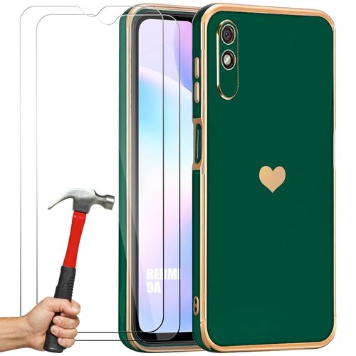 Coque Pour Xiaomi Redmi 9a Protection Silicone Vert Nuit Anti-Rayures Motif CUr + 2 Verres Trempés - Booling