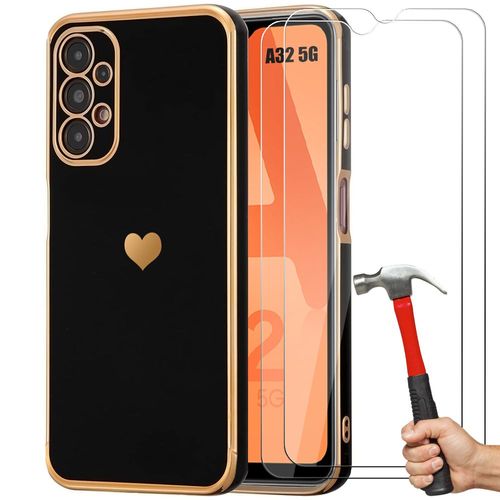 Coque Pour Samsung Galaxy A32 5g Noir Motif CUr + 2 Verres Trempés Antichoc Anti-Rayure - Booling