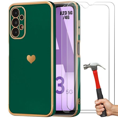 Coque Silicone Pour Samsung Galaxy A23 4g/5g Vert Nuit Motif CUr Anti-Rayure Souple Tpu + 2 Verres Trempés - Booling