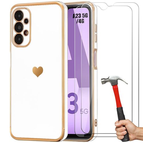 Coque Pour Samsung Galaxy A23 4g/5g Blanc Antichoc Silicone Motif CUr Et 2 Verres Trempés - Booling