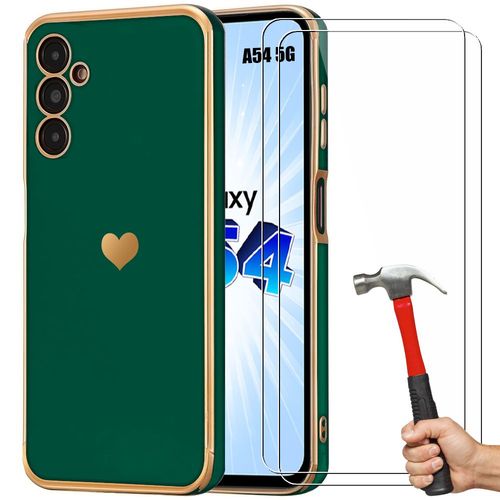 Coque Pour Samsung Galaxy A54 5g Protection Silicone Vert Nuit Anti-Rayures Motif CUr + 2 Verres Trempés - Booling