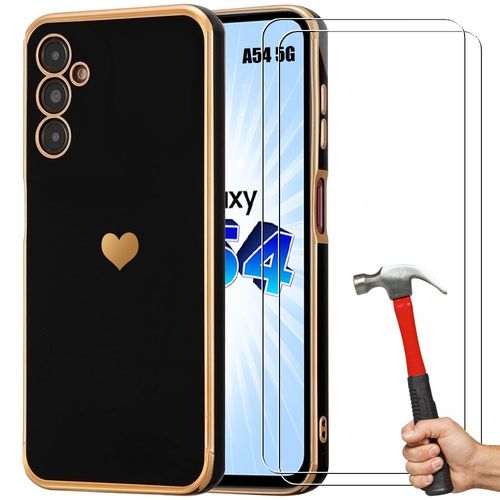 Coque Silicone Pour Samsung Galaxy A54 5g Noir Protection Motif CUr Anti-Rayure Souple Tpu + 2 Verres Trempés - Booling