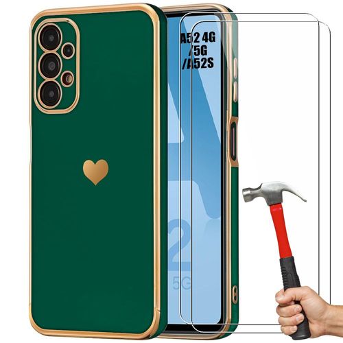Coque Tpu Pour Samsung Galaxy A52 4g/5g A52s 5g Vert Nuit Motif CUr Anti-Rayure + 2 Verres Trempés Protection - Booling