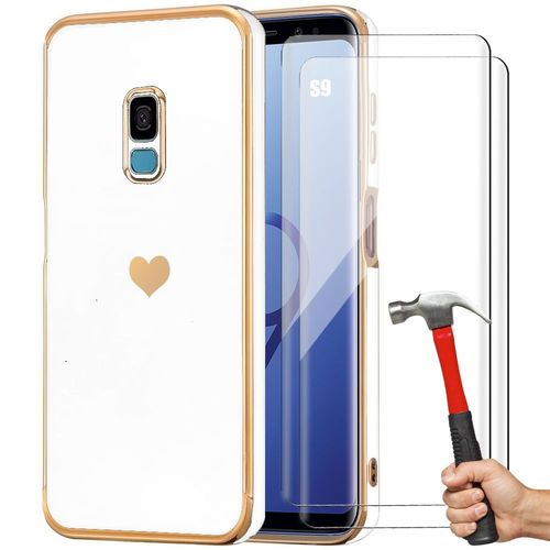 Coque Silicone Pour Samsung Galaxy S9 Blanc Antichoc Motif CUr + 2 Protecteurs D'écran Vitre - Booling