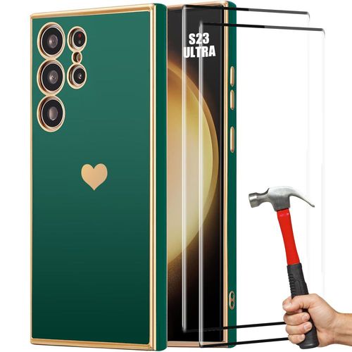 Coque Pour Samsung Galaxy S23 Ultra Silicone Vert Nuit Antichoc Motif CUr + 2 Verres Trempés - Booling