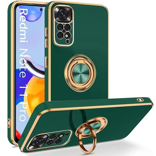 Coque Silicone Pour Xiaomi Redmi Note 11 Pro Vert Nuit Antichoc Avec Anneau Support Rotatif - Booling