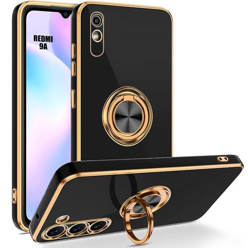 Coque Silicone Pour Xiaomi Redmi 9a Protection Tpu Souple Antichoc Avec Anneau Support Noir - Booling
